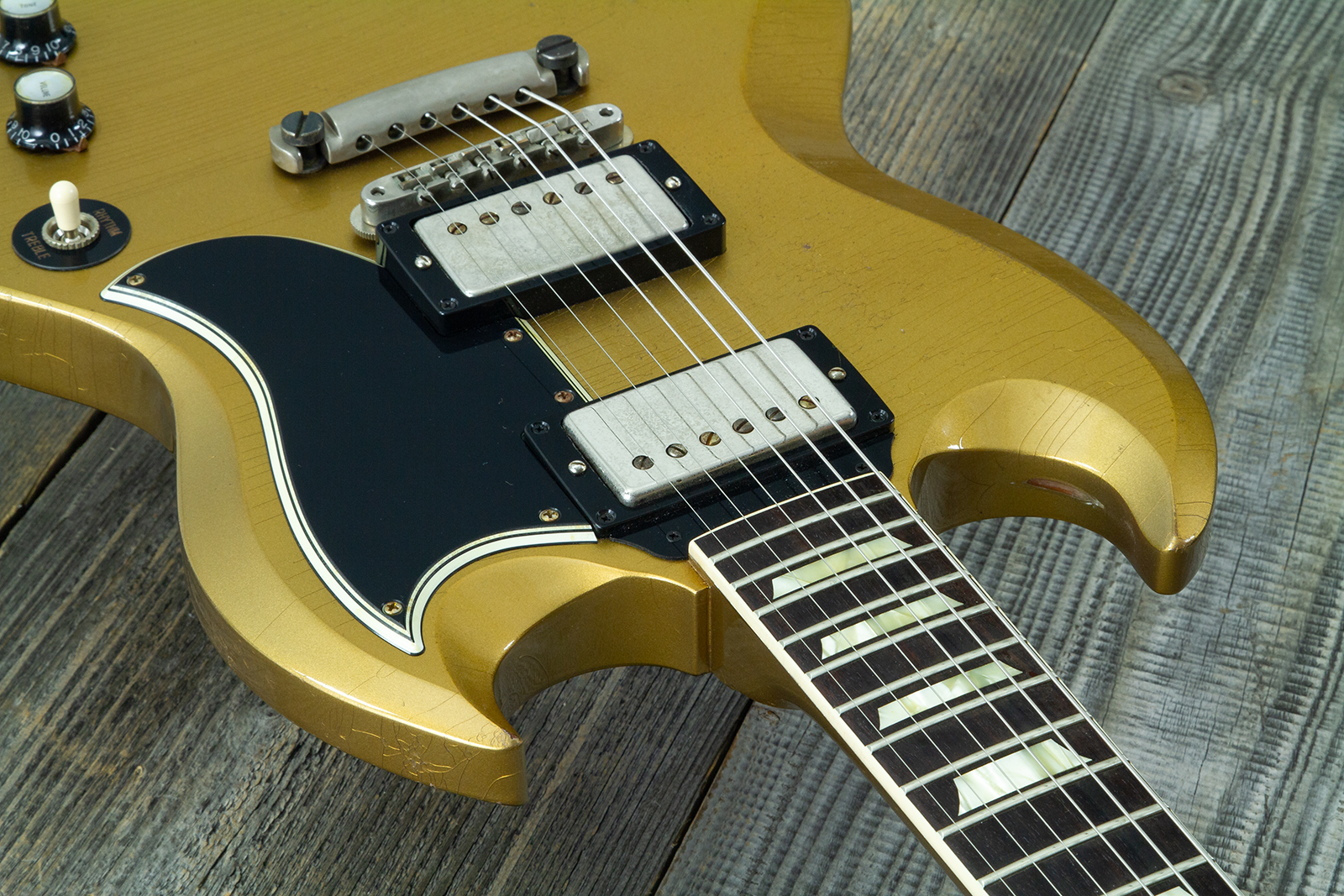 Gibson Custom Shop Sg Standard 1961 Reissue 2h Ht Rw #500881 - Murphy Lab Ultra Heavy Aged Double Gold - Double cut gitaar - Variation 4