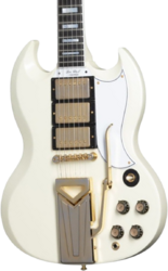 Guitarra eléctrica de doble corte. Gibson Custom Shop 60th Anniversary 1961 SG Les Paul Custom - VOS Aged Polaris White