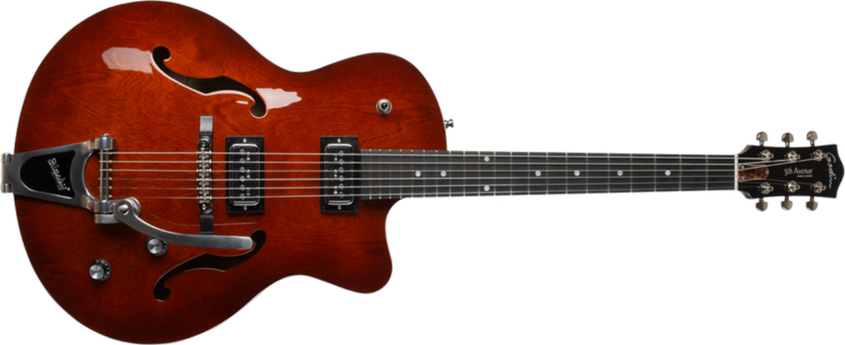 Godin 5th Avenue Uptown T-armond Bigsby Hh Cw - Havana Burst - Hollow bodytock elektrische gitaar - Main picture