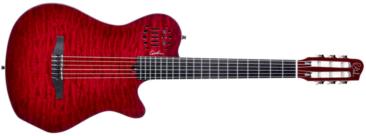 Godin Acs Sa Grand Concert Quilted Maple Multiac Nylon Cw Cedre Acajou Ric Synth Access - Trans Red - Westerngitaar & electro - Main picture