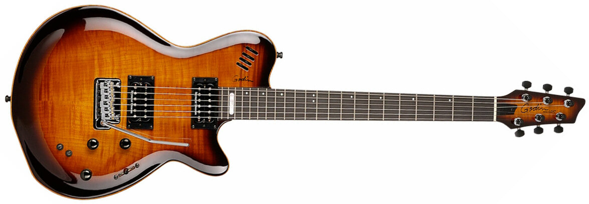 Godin Lgxt Sa Hh Seymour Duncan Piezo Midi Trem Ric - Cognac Burst Flame Aa - MIDI / Digital elektrische gitaar - Main picture