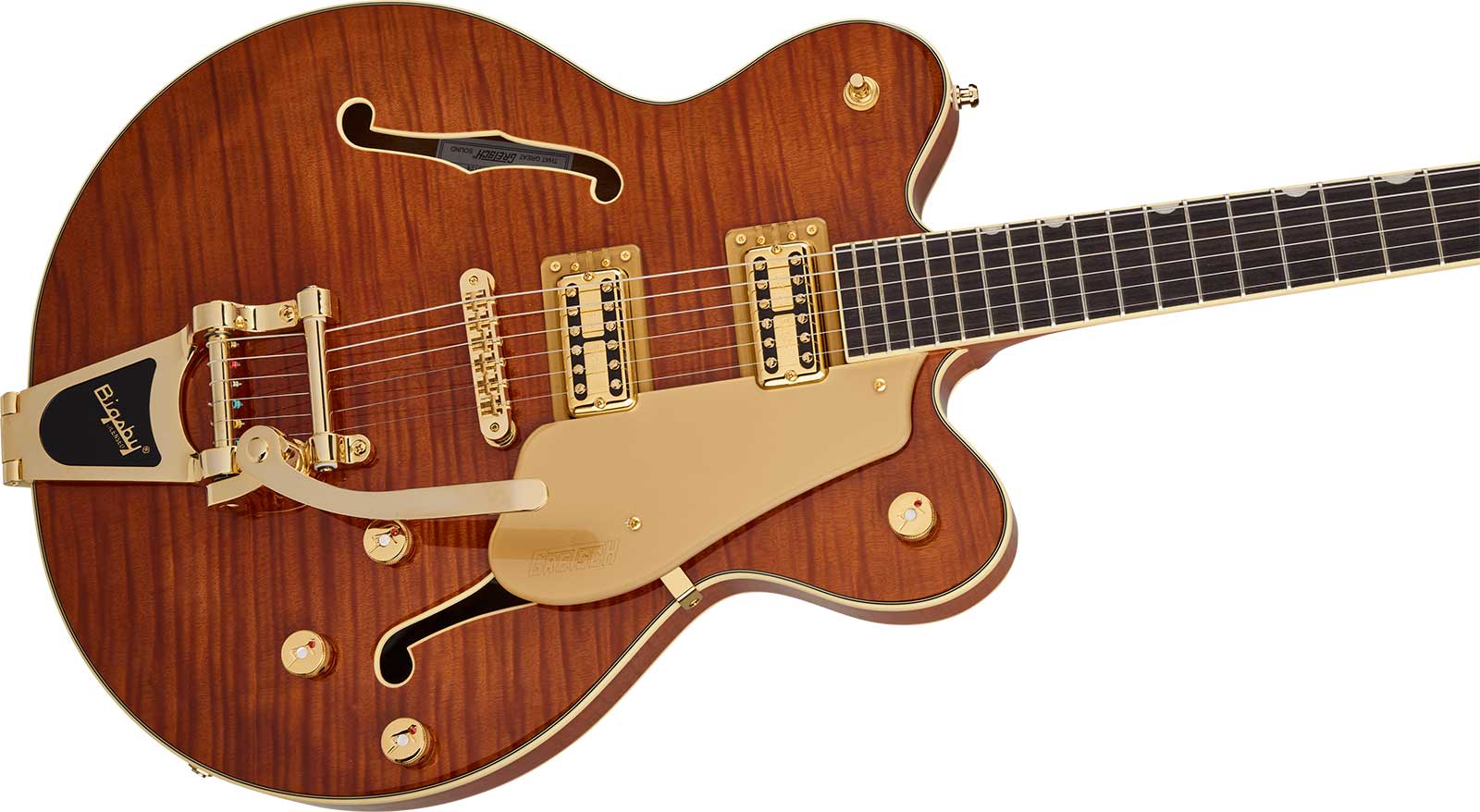 Gretsch Broadkaster Flame Okoume Dc Bigsby Electromatic 2h Trem Rw - Roundup Orange Stain - Semi hollow elektriche gitaar - Variation 2