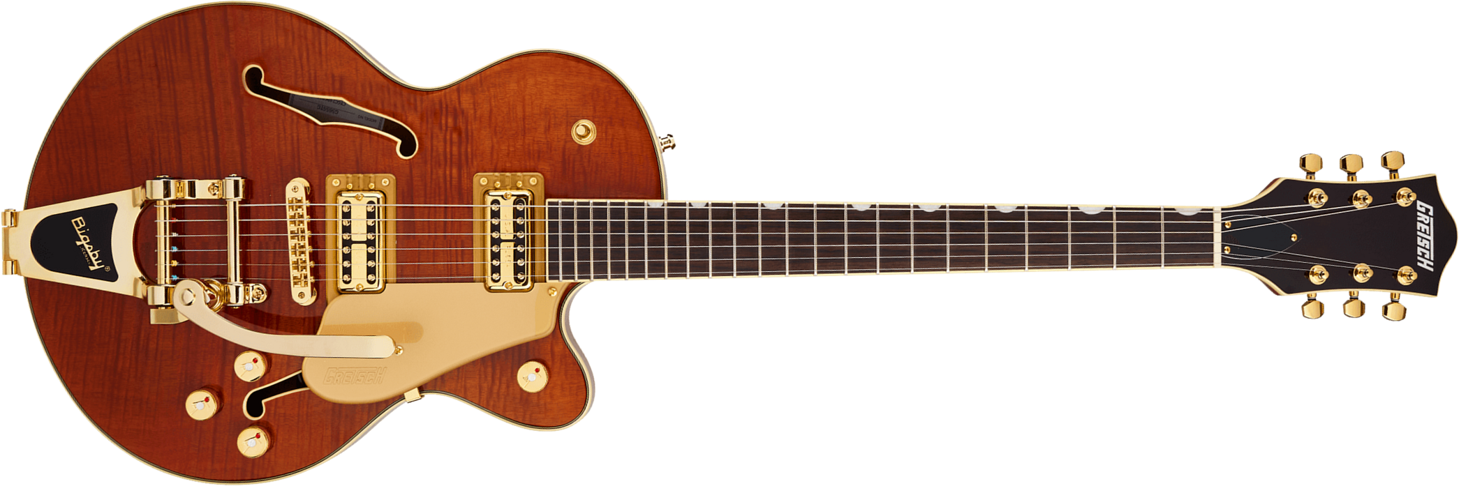 Gretsch Broadkaster Jr Flame Okoume Dc Bigsby Electromatic 2h Trem Rw - Roundup Orange Stain - Semi hollow elektriche gitaar - Main picture