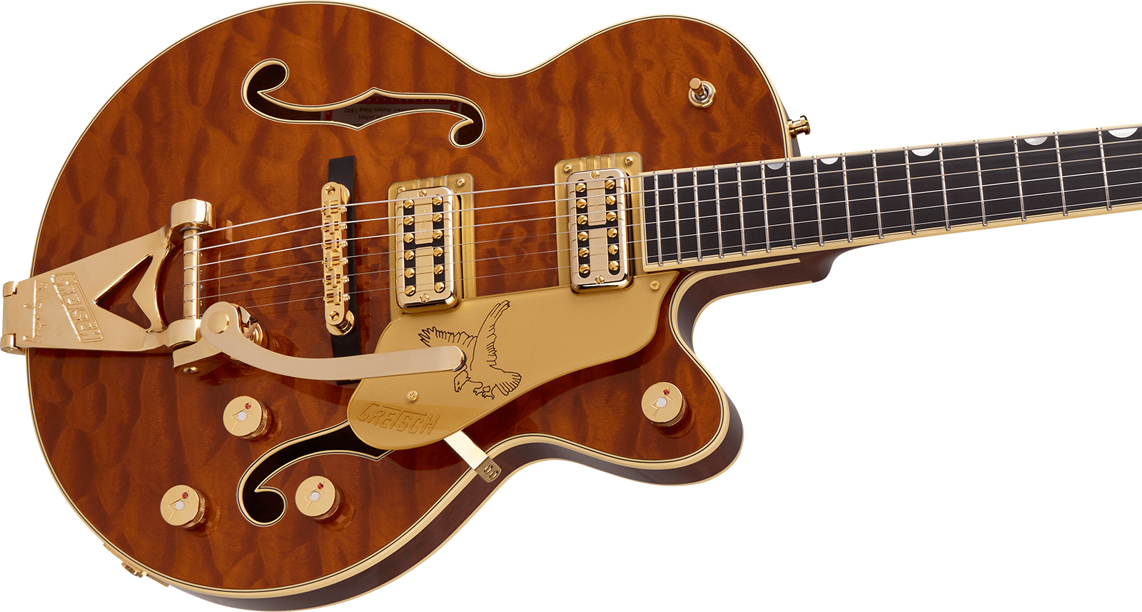 Gretsch Falcon Center Block Jr Bigsby Quilted Maple Pro Jap Ltd 2h Trem Eb - Roundup Orange Stain - Single cut gitaar - Variation 2