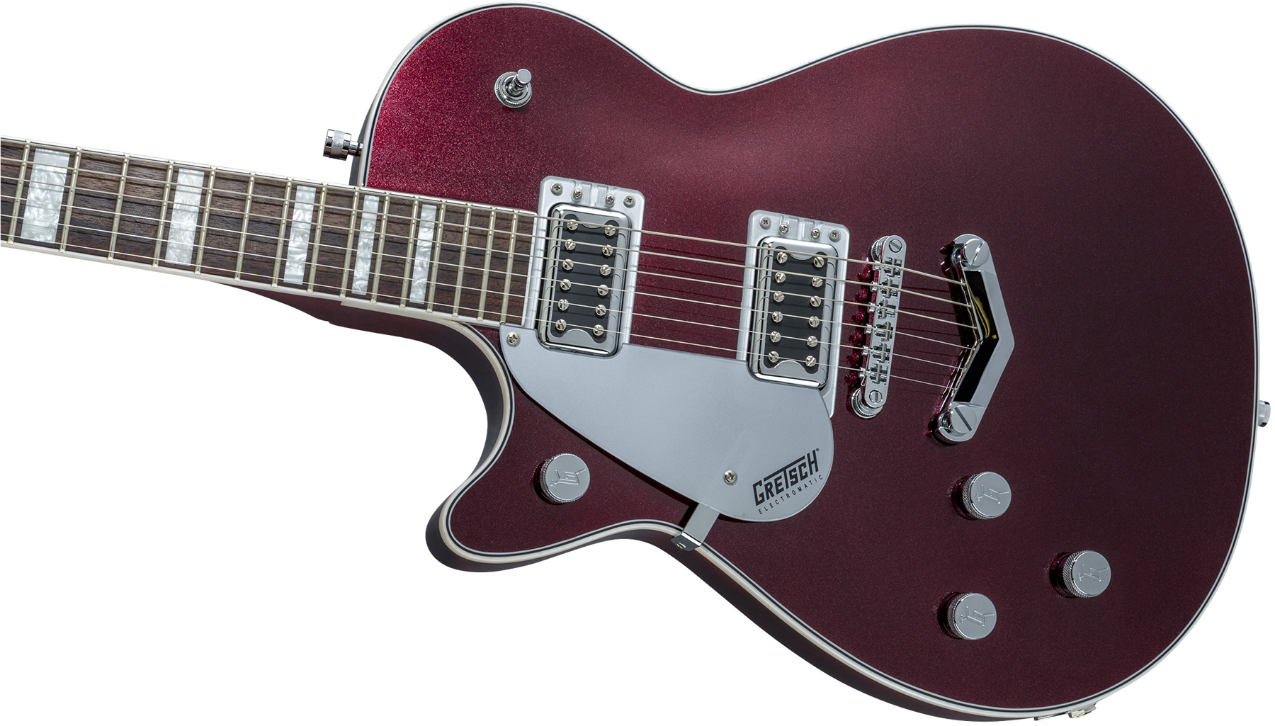 Gretsch G5220lh Jet Bt Singlecut V-stoptail Electromatic Gaucher Hh Ht Lau - Dark Cherry Metallic - Linkshandige elektrische gitaar - Variation 2