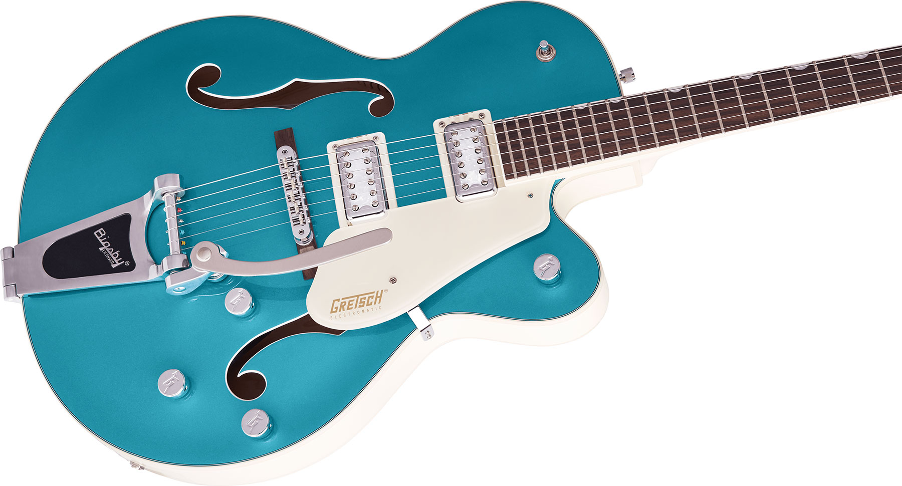Gretsch G5410t Tri-five Electromatic Hollow Hh Bigsby Rw - Two-tone Ocean Turquoise/vintage White - Semi hollow elektriche gitaar - Variation 2