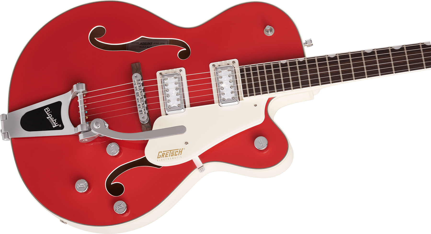 Gretsch G5410t Tri-five Electromatic Hollow Hh Bigsby Rw - 2-tone Fiesta Red On Vintage White - Semi hollow elektriche gitaar - Variation 2