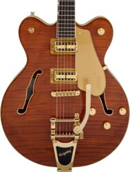 Electromatic Flame Okoume Broadkaster Double-Cut with Bigsby Ltd - Roundup Orange Stain