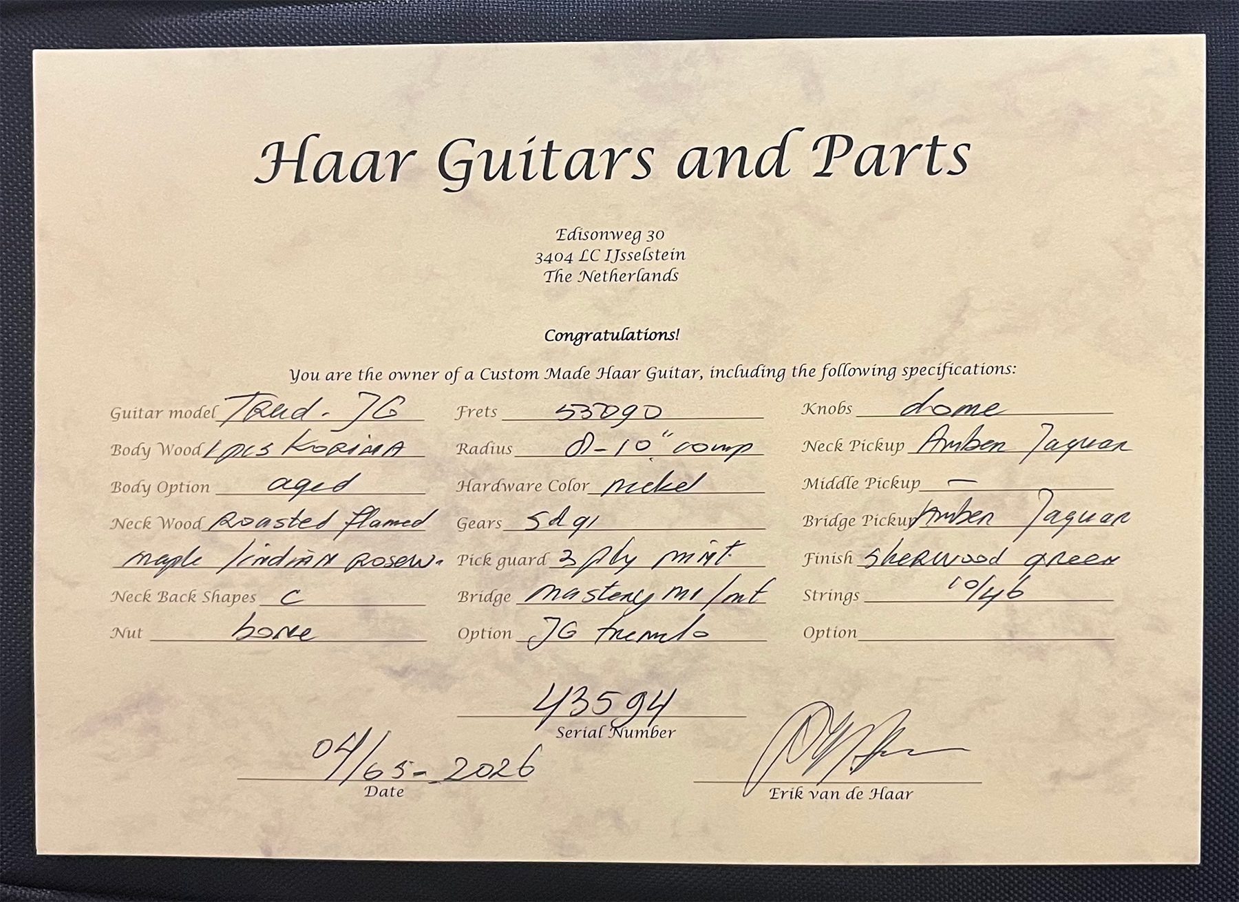 Haar Guitars Trad Jg 2s Amber Trem Rw #43594 - Aged Sherwood Green Metallic - Retro-rock elektrische gitaar - Variation 17