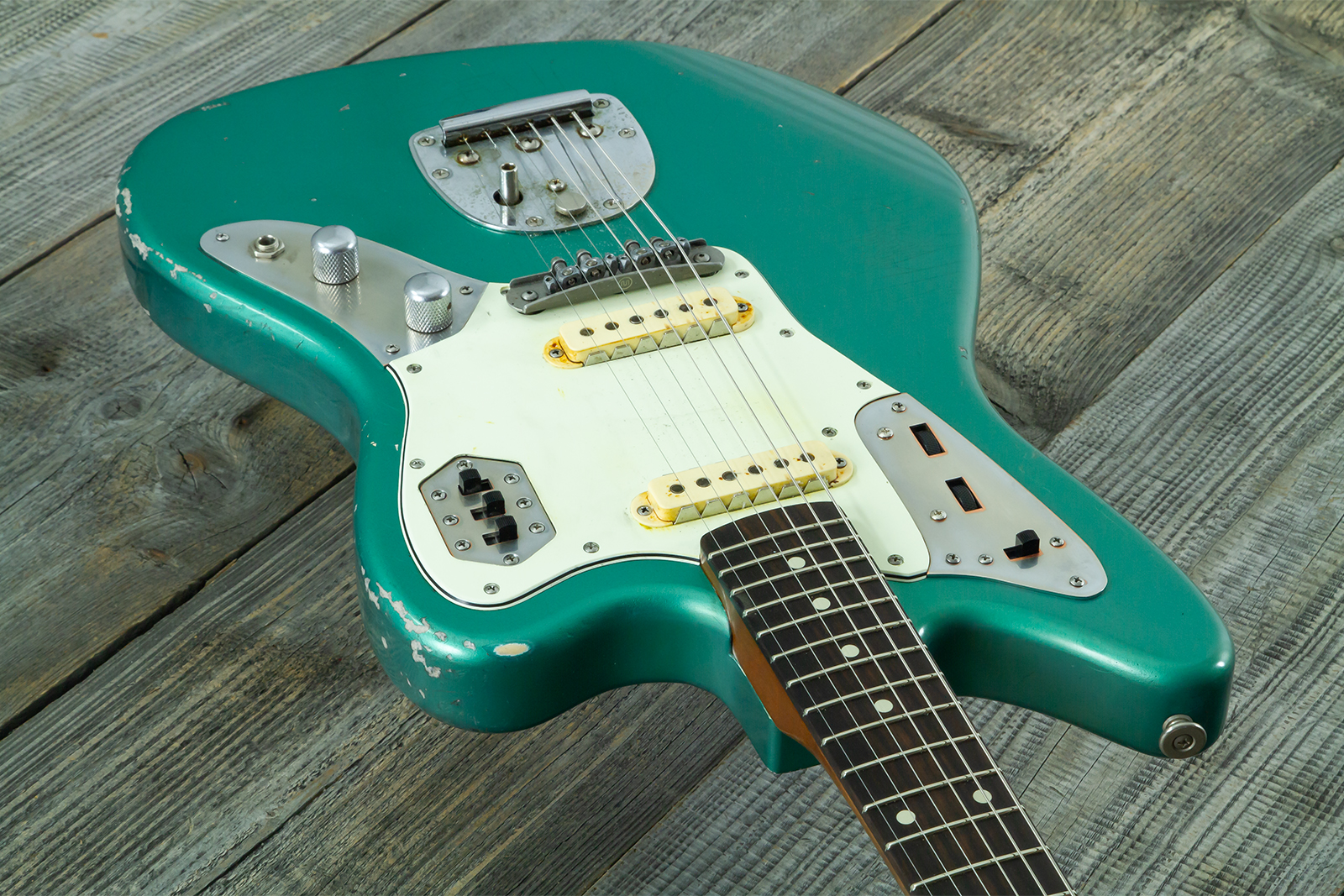 Haar Guitars Trad Jg 2s Amber Trem Rw #43594 - Aged Sherwood Green Metallic - Retro-rock elektrische gitaar - Variation 4