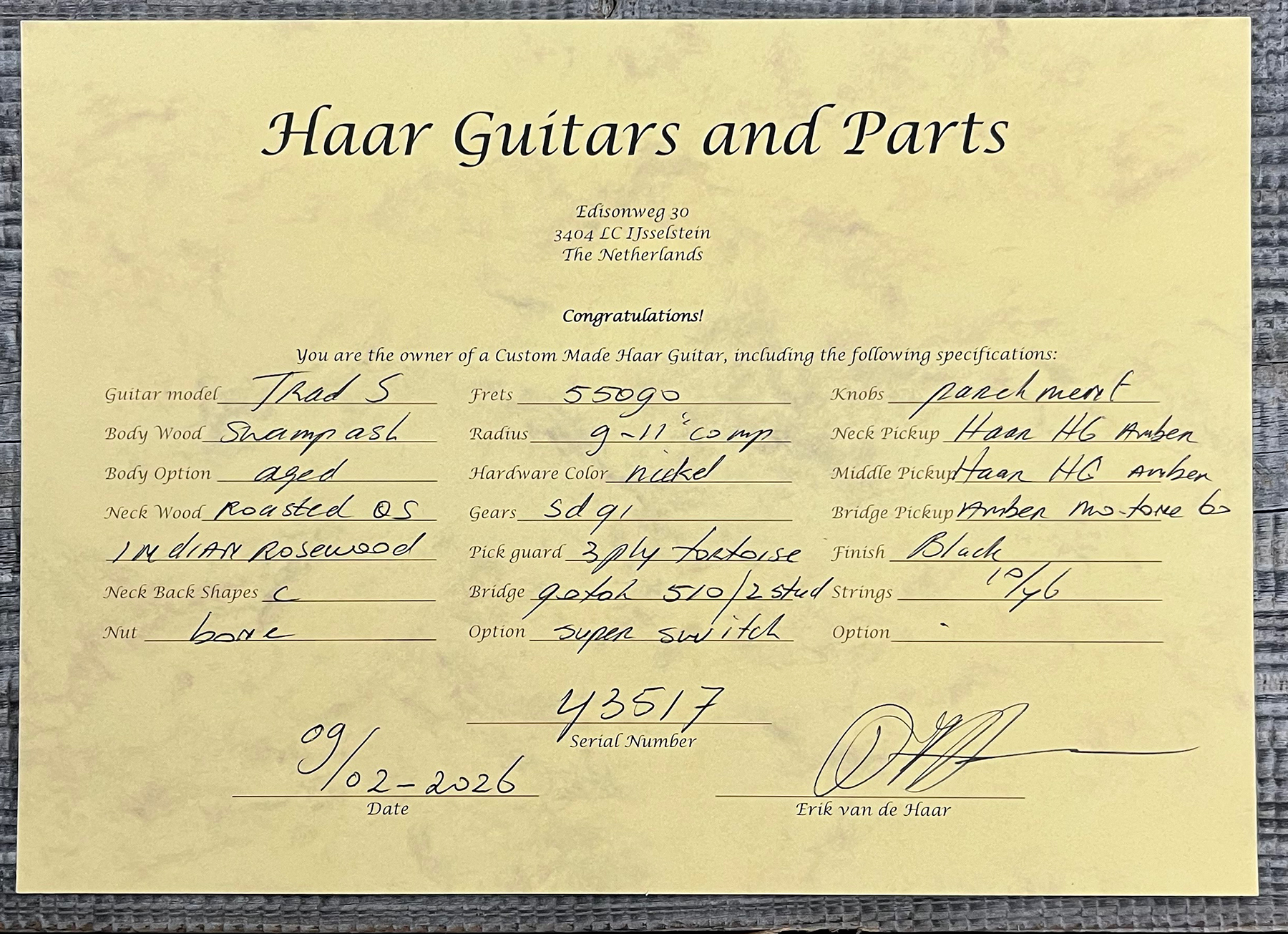 Haar Guitars Trad S Hss Amber Trem Rw #43517 - Aged Black - Elektrische gitaar in Strat vorm - Variation 12