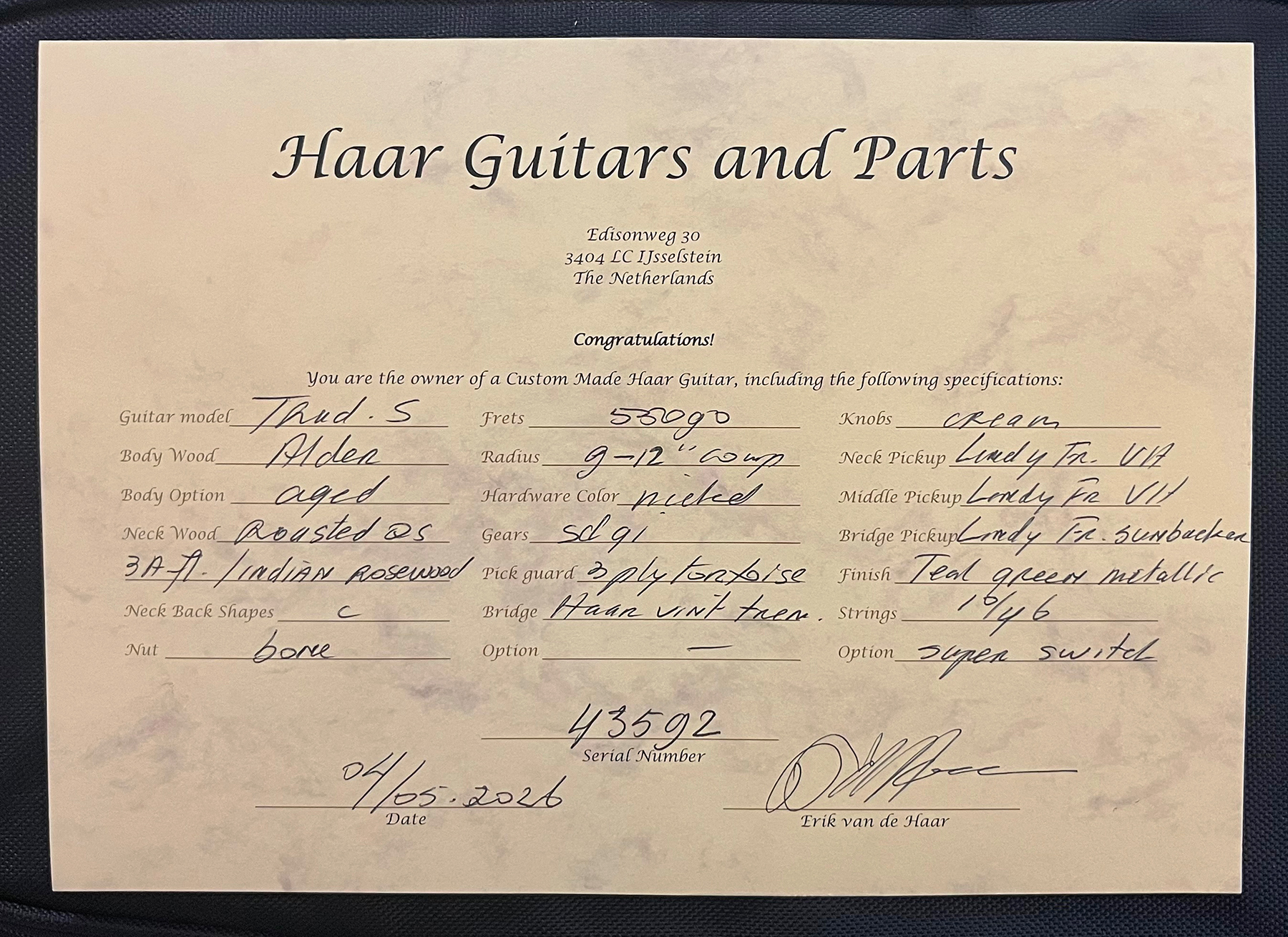 Haar Guitars Trad S Hss Lindy Fralin Trem Rw #43592 - Aged Teal Green Metallic - Elektrische gitaar in Strat vorm - Variation 14
