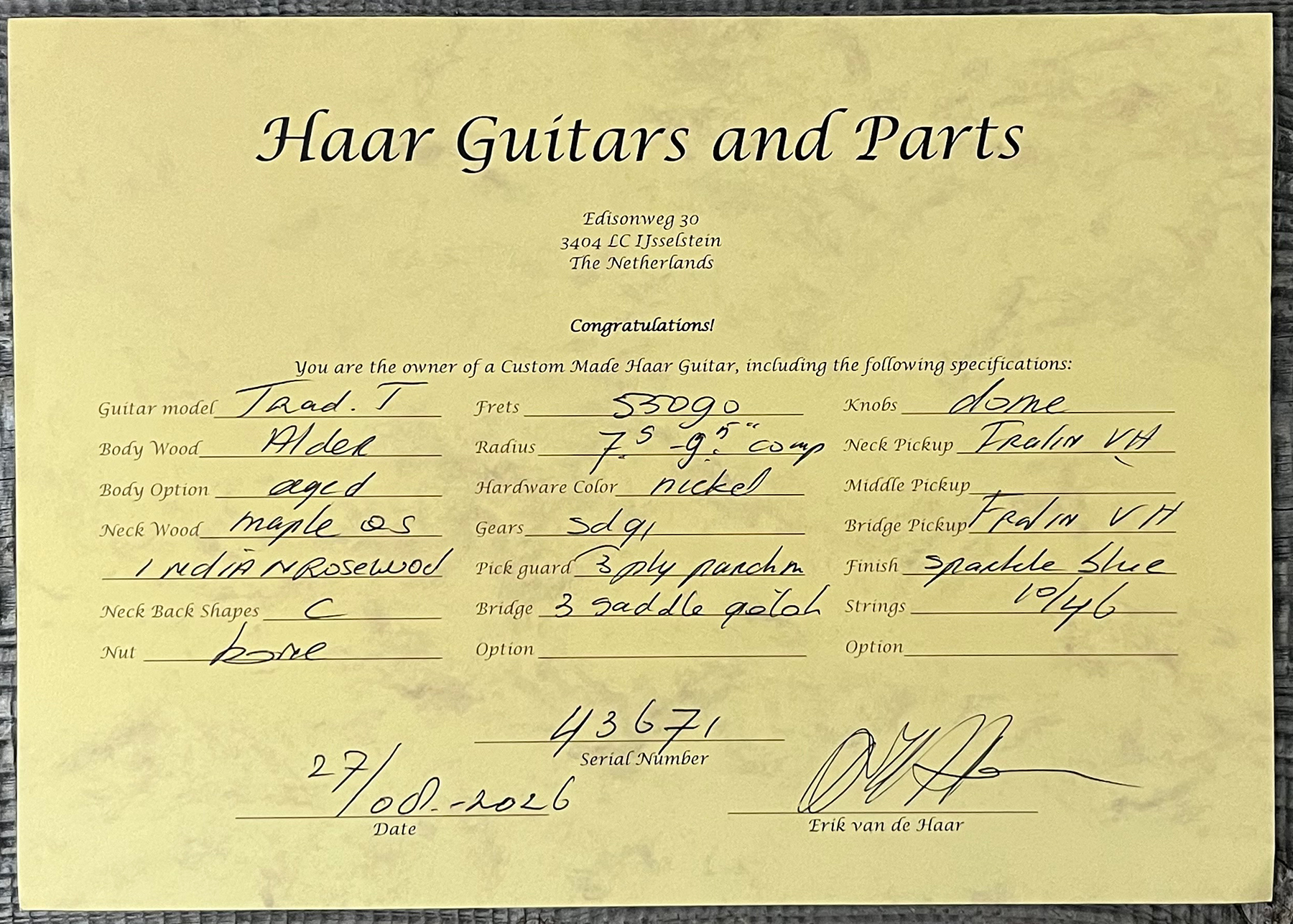 Haar Guitars Trad T 2s Lindy Fralin #43671 - Aged Sparkle Blue - Televorm elektrische gitaar - Variation 13