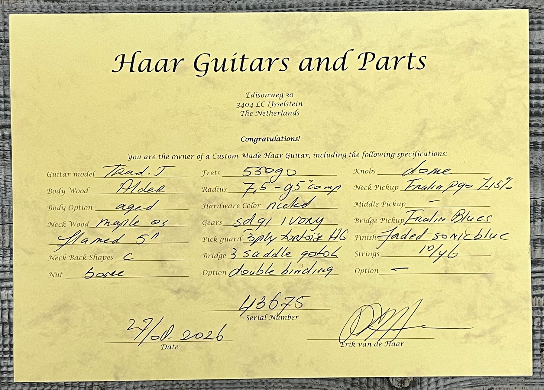 Haar Guitars Trad T  2s Lindy Fralin P90 #43675 - Aged Faded Sonic Blue - Televorm elektrische gitaar - Variation 14