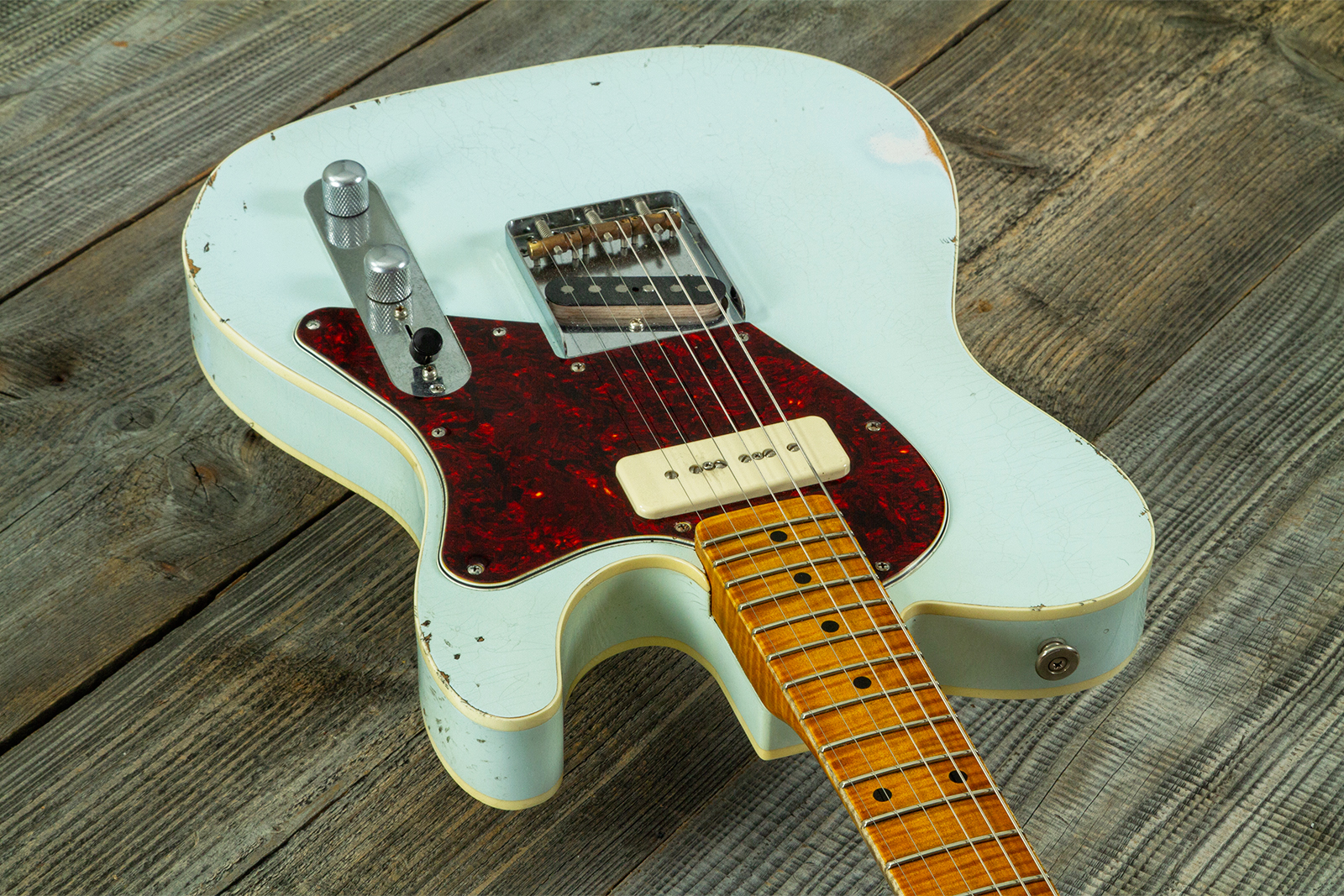 Haar Guitars Trad T  2s Lindy Fralin P90 #43675 - Aged Faded Sonic Blue - Televorm elektrische gitaar - Variation 4