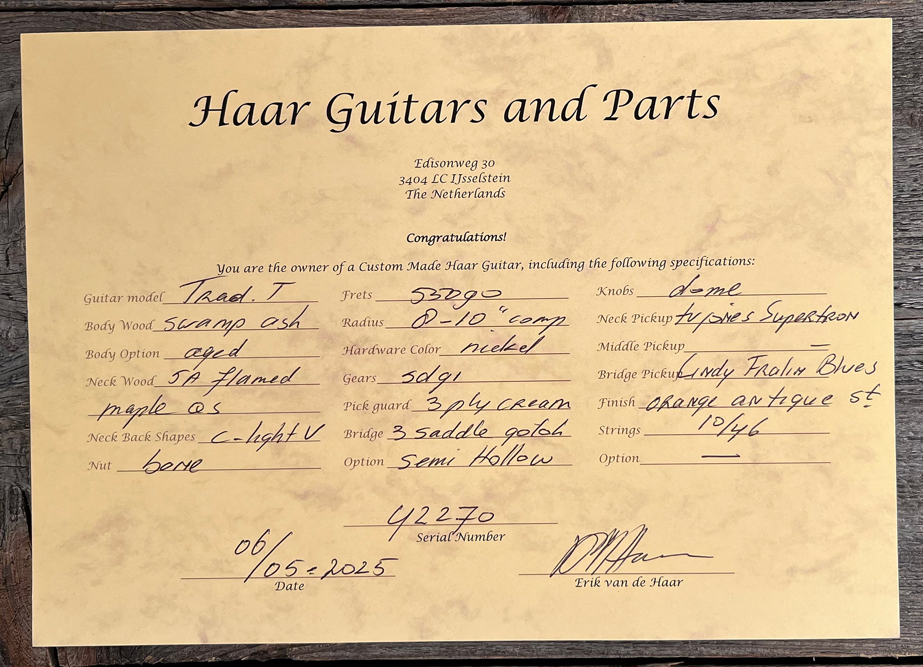Haar Guitars Trad T Custom 2s Lindy Fralin Ht Rw #42268 - Aged Sonic Blue - Televorm elektrische gitaar - Variation 9