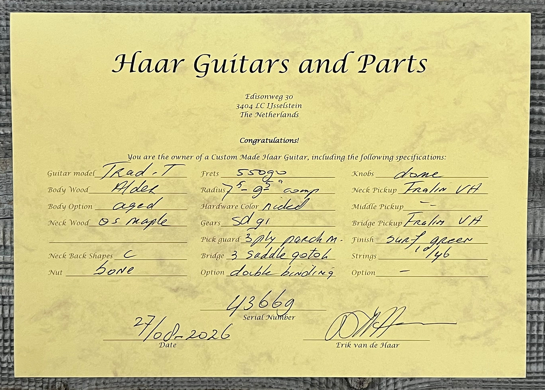 Haar Guitars Trad T Custom 2s Lindy Fralin Mn #43669 - Aged Surf Green - Televorm elektrische gitaar - Variation 14