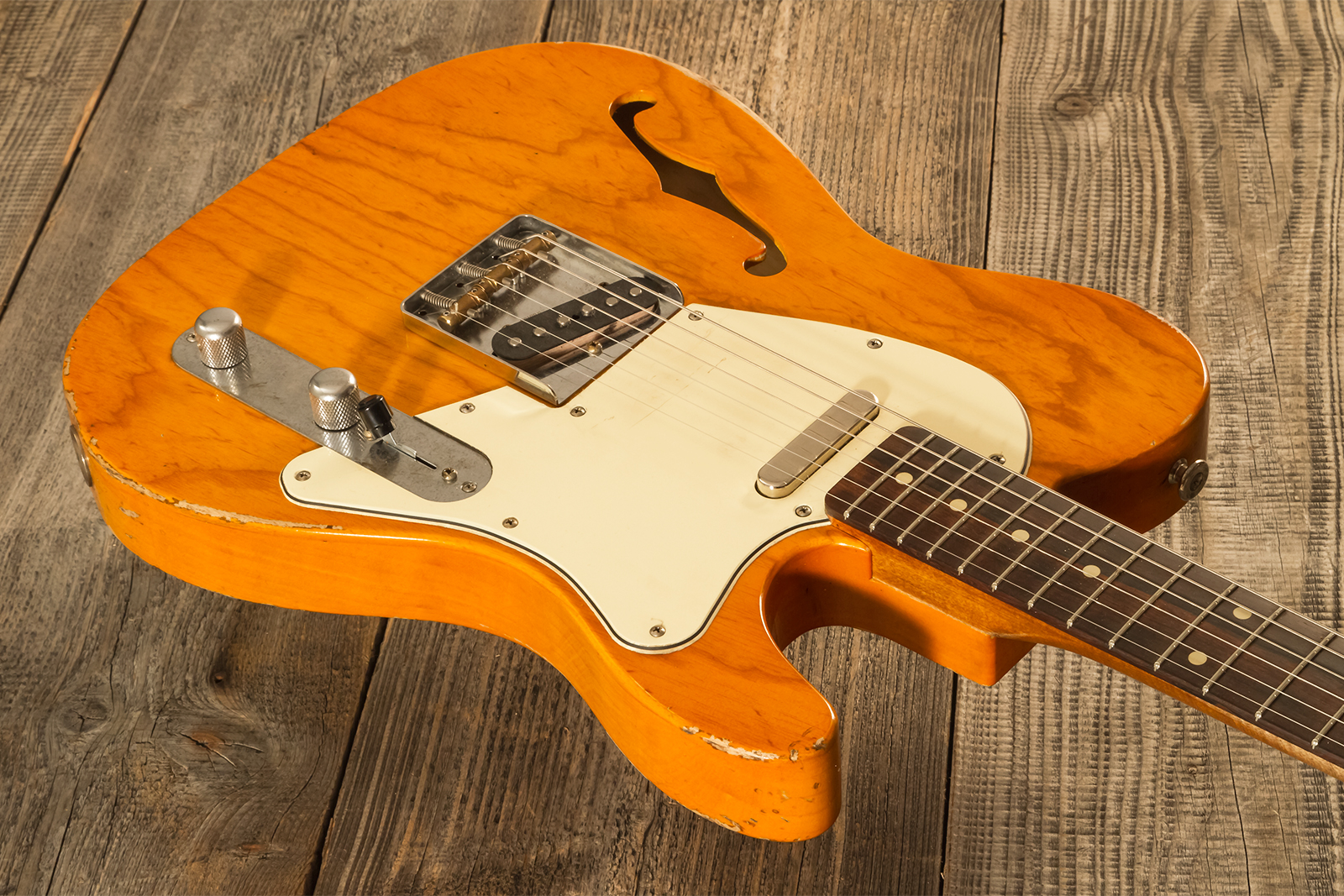 Haar Guitars Trad T Thinline 2s Lindy Fralin Ht Rw #42269 - Aged Orange Antique - Televorm elektrische gitaar - Variation 2
