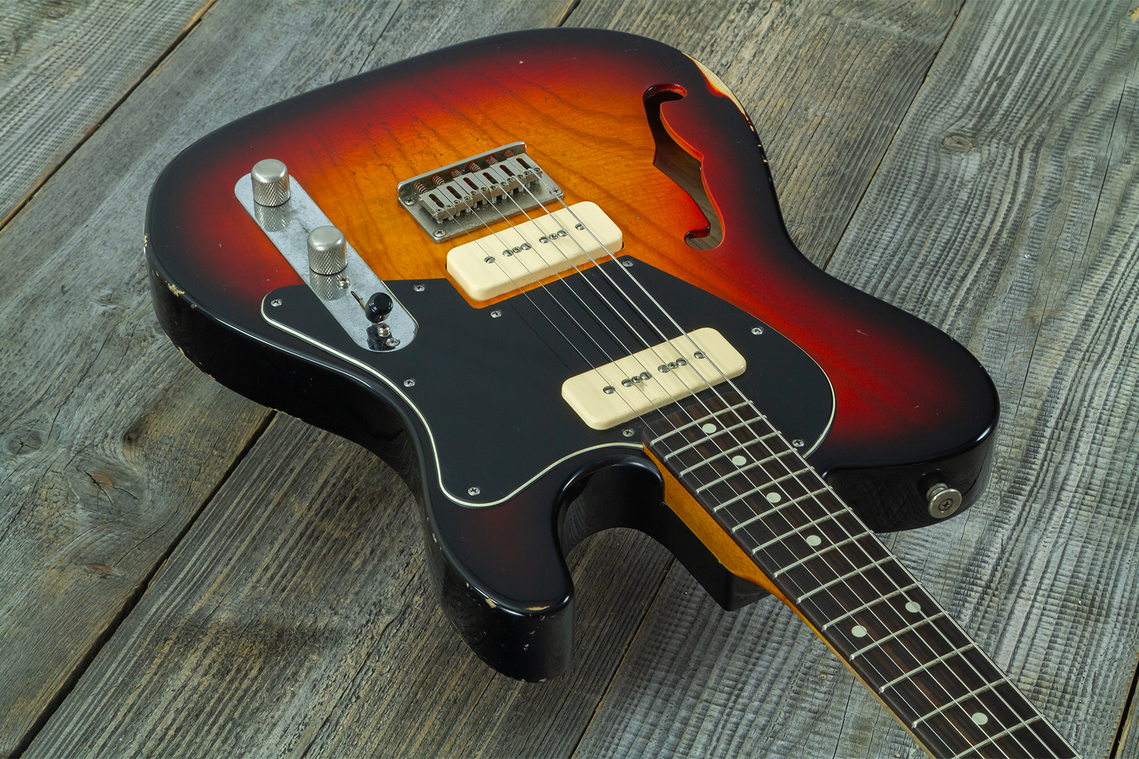 Haar Guitars Trad T Thinline 2s P90 Lindy Fralin Rw #43668 - Aged 3 Tone Sunburst - Televorm elektrische gitaar - Variation 2