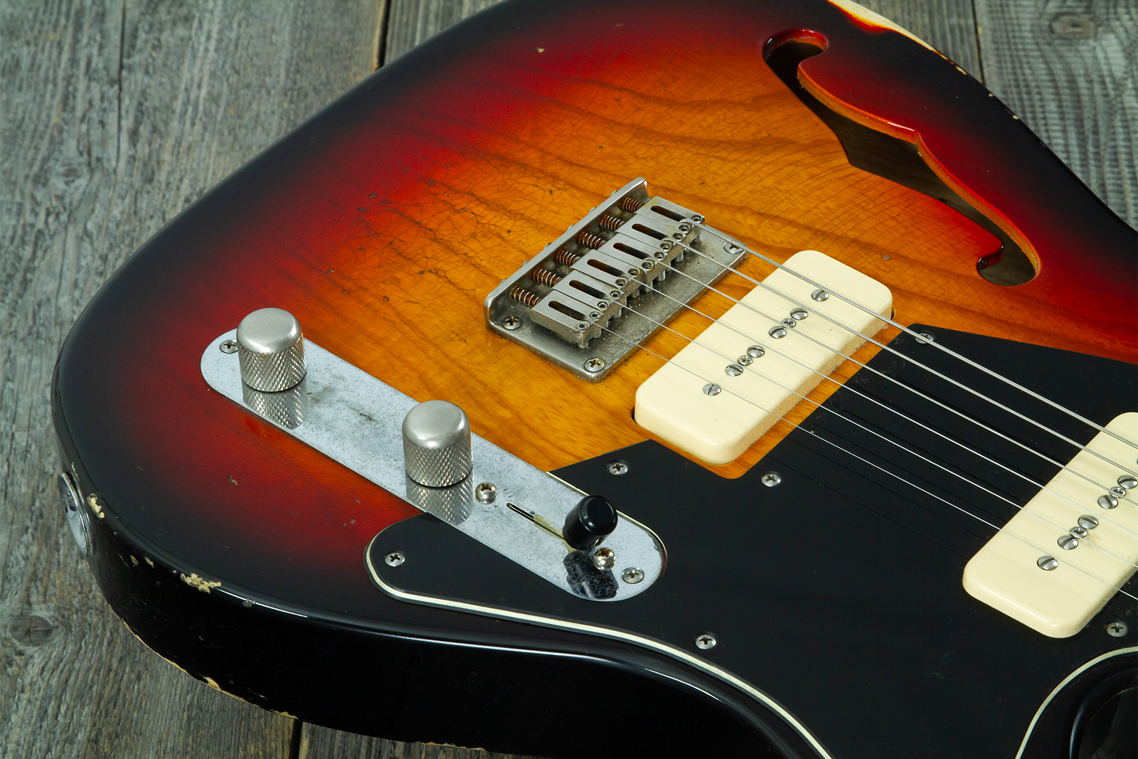 Haar Guitars Trad T Thinline 2s P90 Lindy Fralin Rw #43668 - Aged 3 Tone Sunburst - Televorm elektrische gitaar - Variation 4