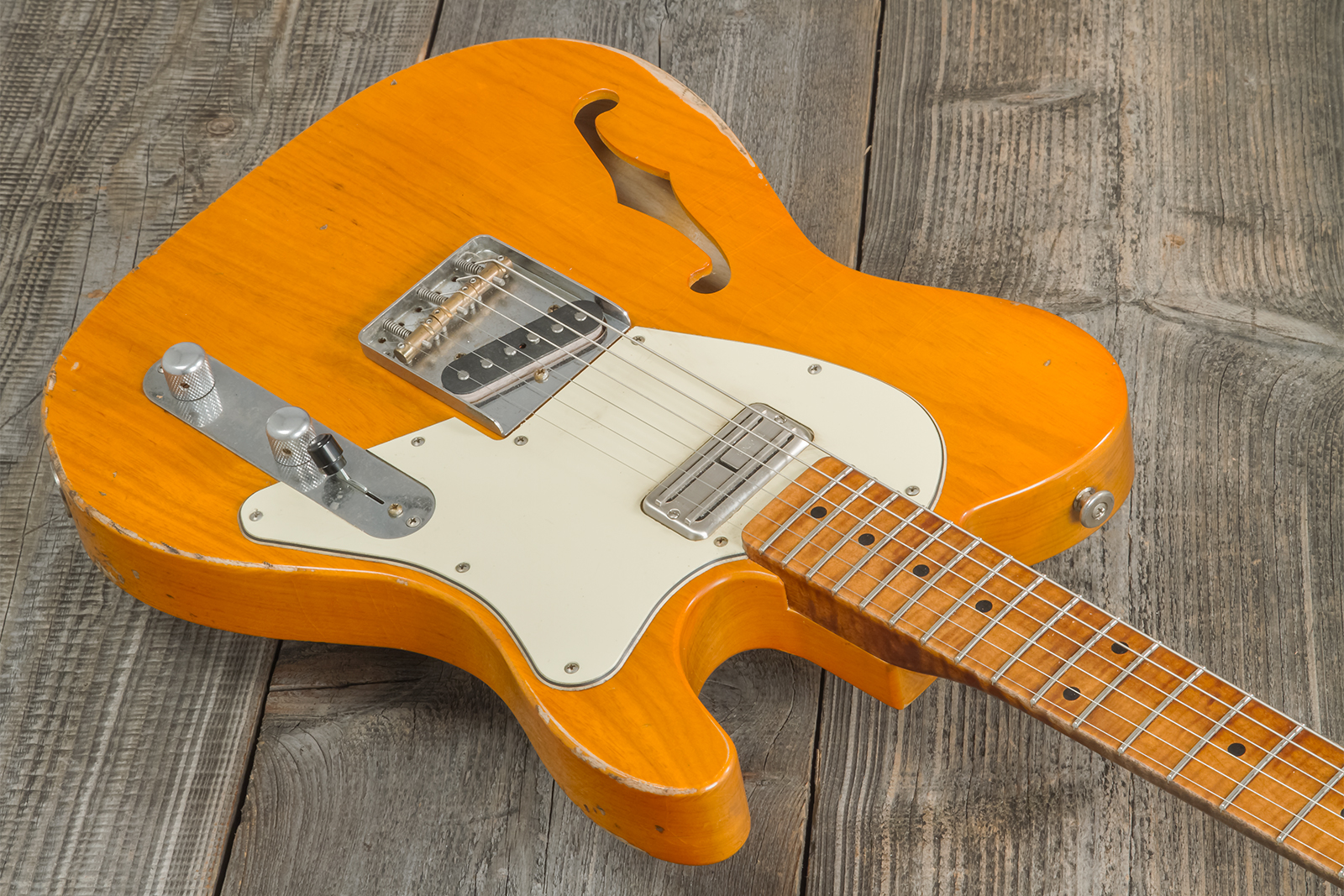Haar Guitars Trad T Thinline Sh Tv Jones / Lindy Fralin Ht Mn #42270 - Aged Orange Antique - Televorm elektrische gitaar - Variation 2