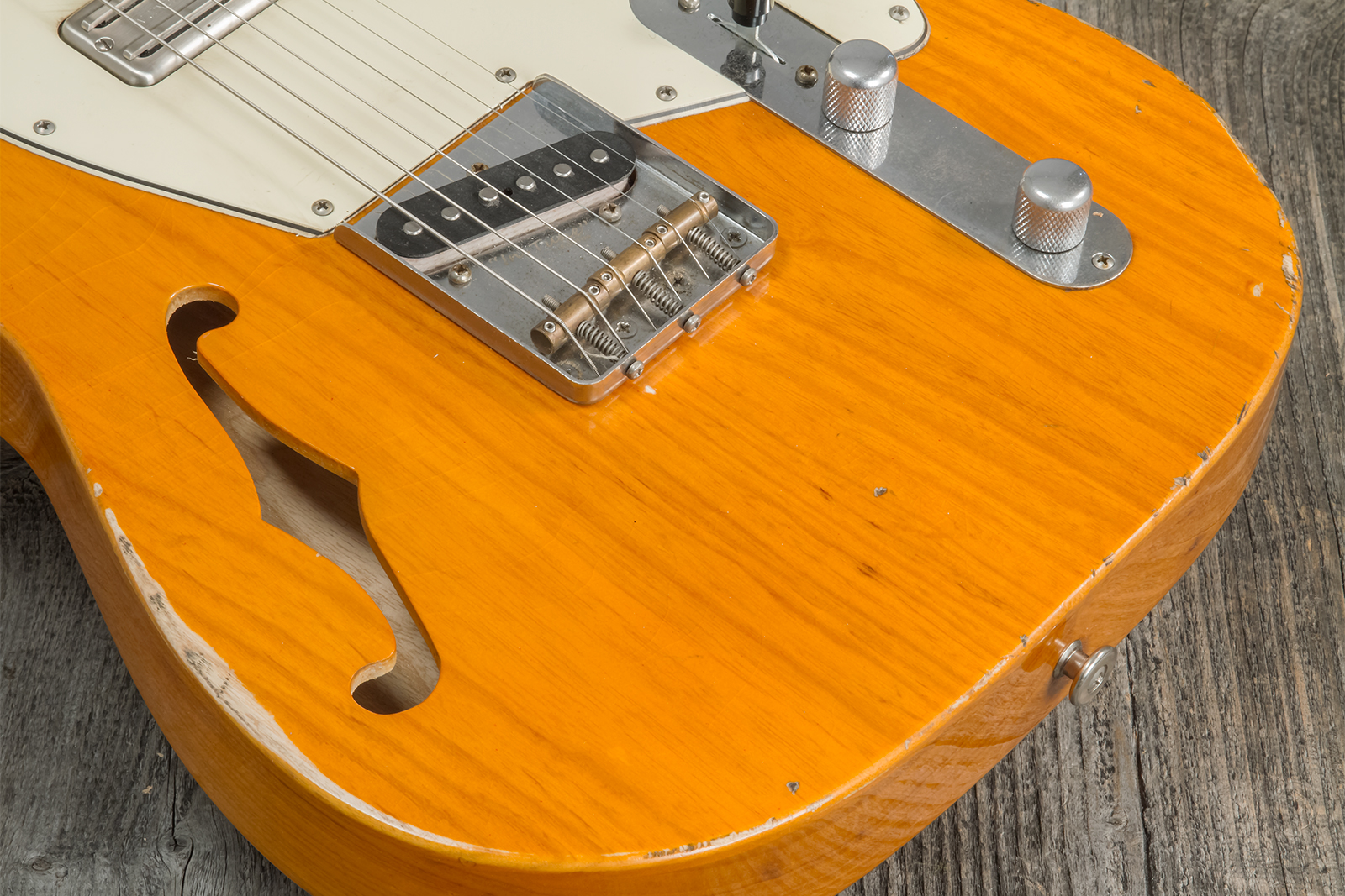 Haar Guitars Trad T Thinline Sh Tv Jones / Lindy Fralin Ht Mn #42270 - Aged Orange Antique - Televorm elektrische gitaar - Variation 3