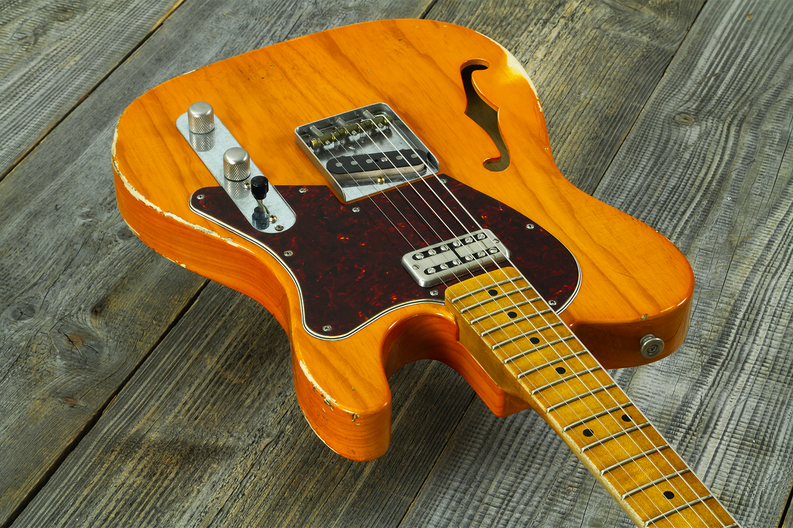 Haar Guitars Trad T Thinline Sh Tv Jones / Lindy Fralin Mn #43674 - Aged Orange See Through - Televorm elektrische gitaar - Variation 2