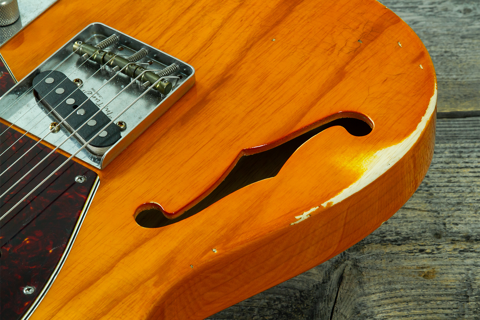 Haar Guitars Trad T Thinline Sh Tv Jones / Lindy Fralin Mn #43674 - Aged Orange See Through - Televorm elektrische gitaar - Variation 3