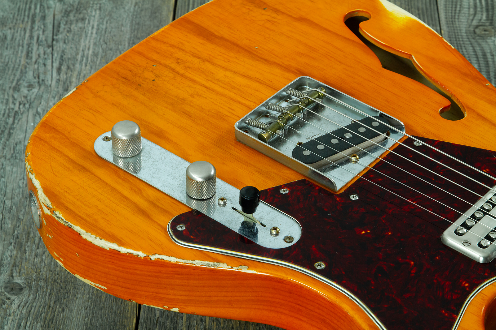 Haar Guitars Trad T Thinline Sh Tv Jones / Lindy Fralin Mn #43674 - Aged Orange See Through - Televorm elektrische gitaar - Variation 4