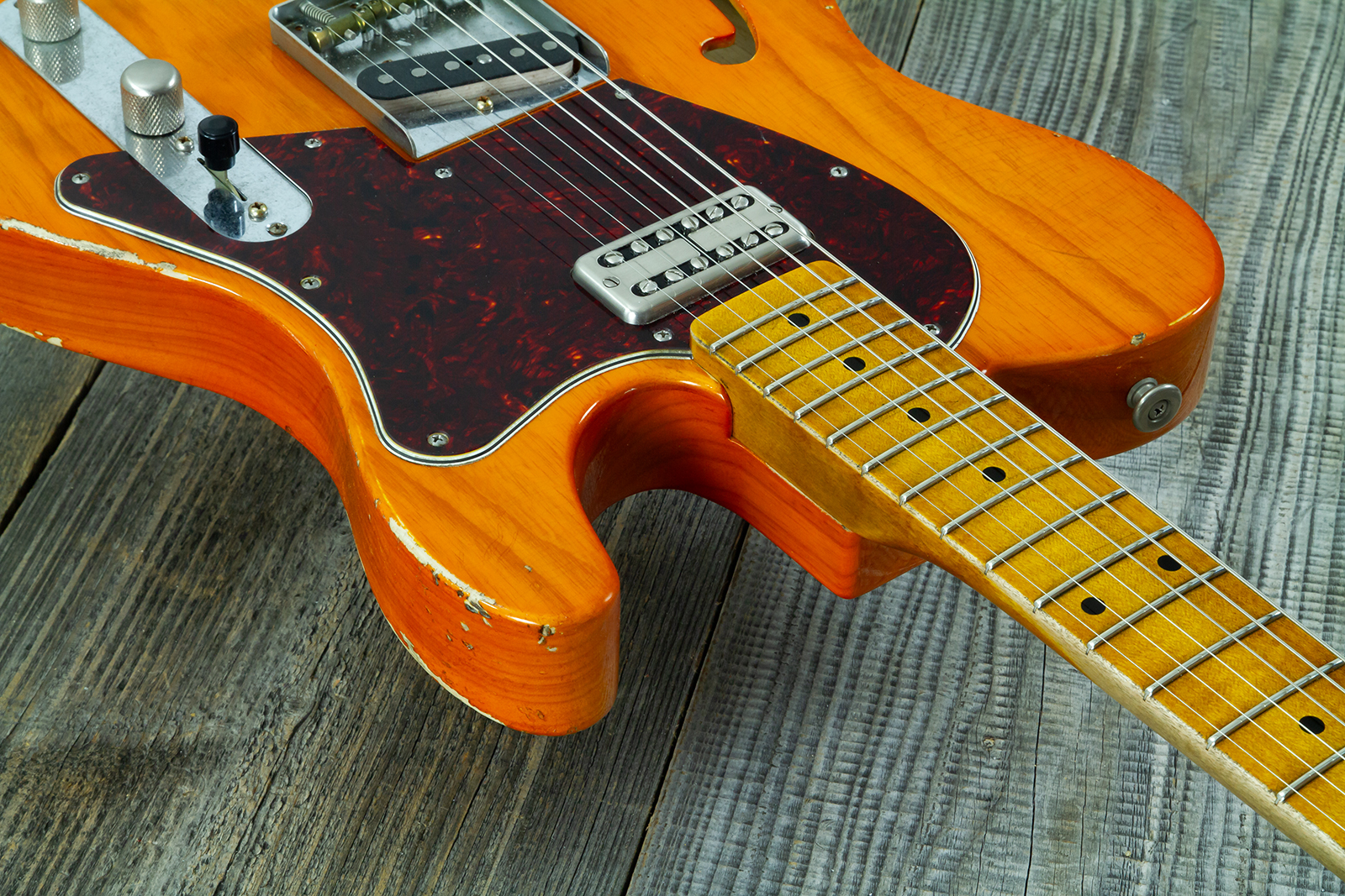 Haar Guitars Trad T Thinline Sh Tv Jones / Lindy Fralin Mn #43674 - Aged Orange See Through - Televorm elektrische gitaar - Variation 5