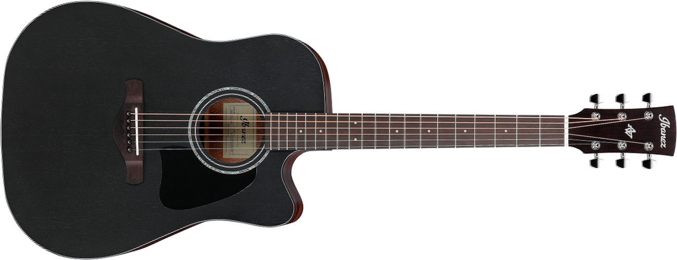 Ibanez Aw247ce Wk Artwood Dreadnought Cw Tout Okoume Ova - Weathered Black Open Pore - Folk gitaar - Main picture