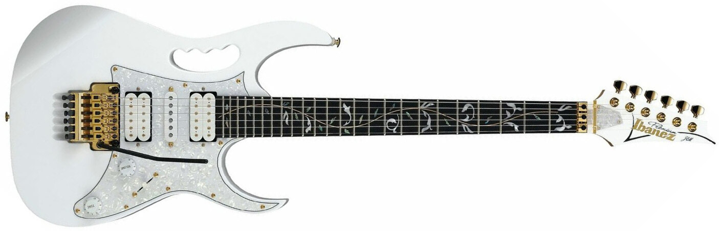 Ibanez Steve Vai Jem7vp Wh Premium Signature Hsh Fr Eb - White - Guitarra eléctrica de doble corte. - Main picture