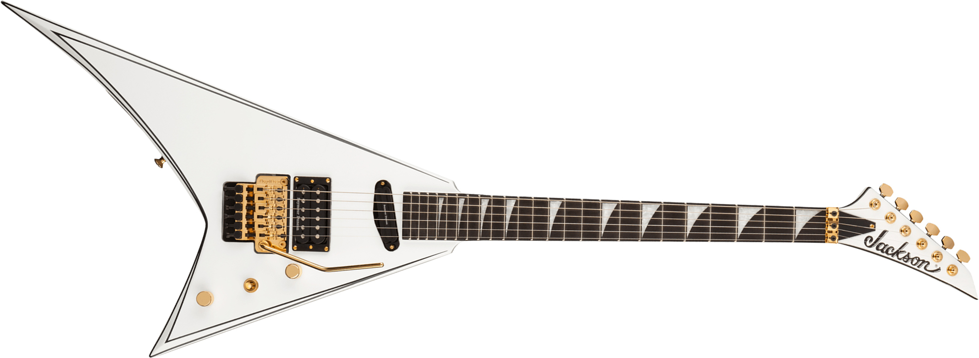 Jackson Rhoads Rr24 Hs Concept Hst Seymour Duncan Fr Eb - White With Black Pinstripes - Metalen elektrische gitaar - Main picture