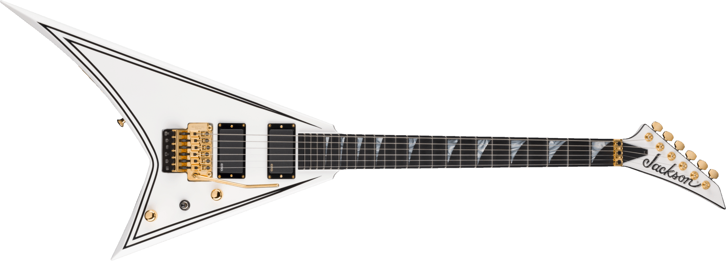 Jackson Rr24mg Mj Series Jap Fr Hh Eb - White With Black Pinstripes - Metal elektrische gitaar - Main picture
