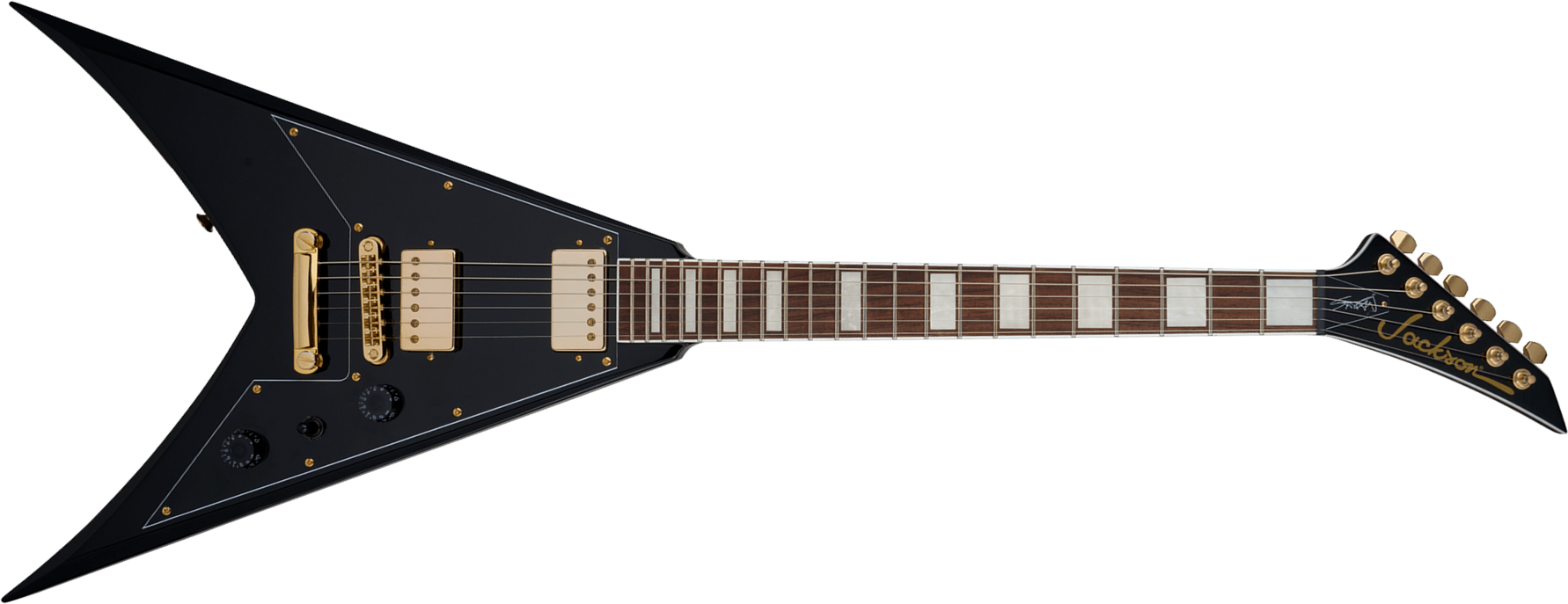 Jackson Scott Ian King V Kvxt X-series Signature 2h Ht Lau - Gloss Black - Kenmerkende elektrische gitaar - Main picture