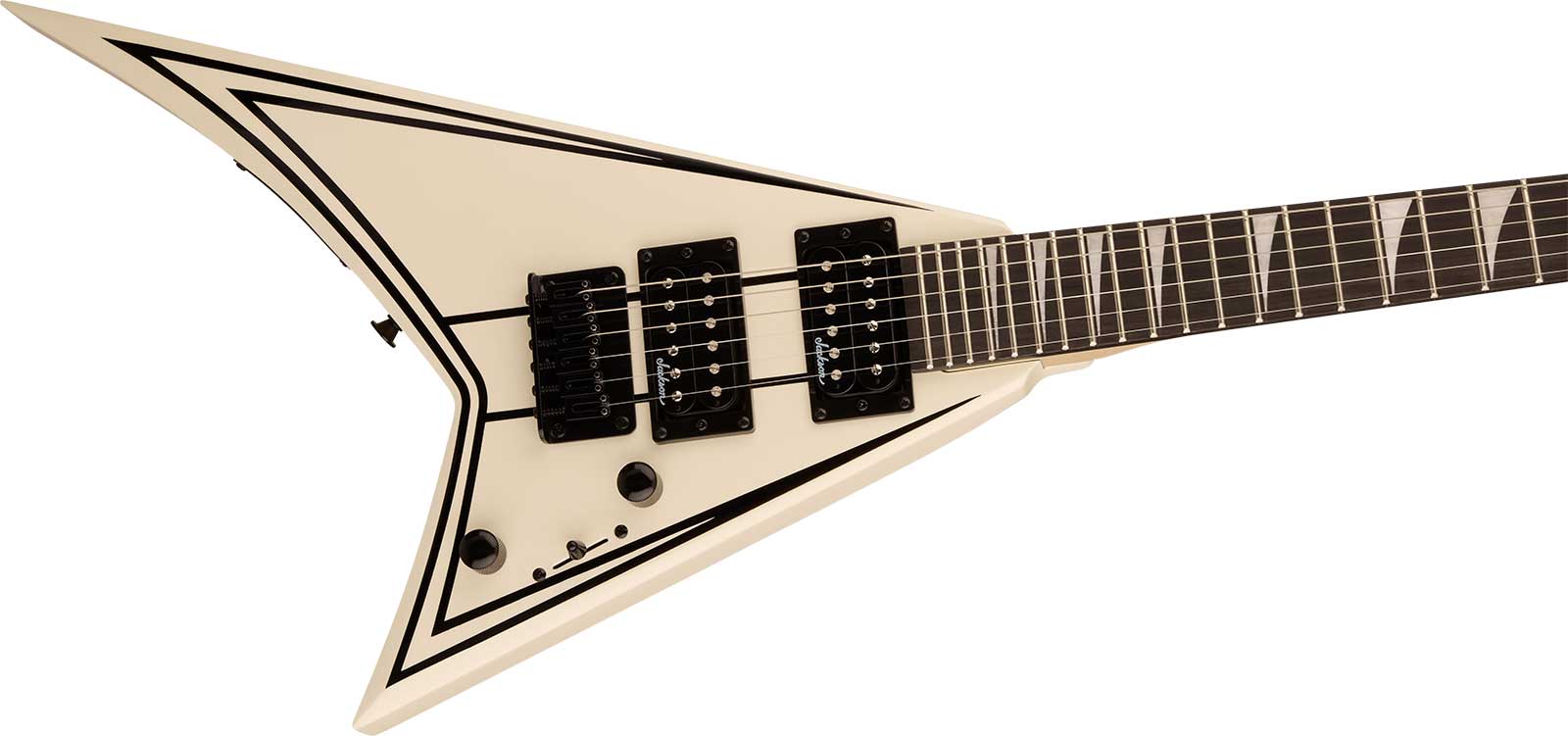 Jackson Rr Minion Js1xm Rhoads Shsc 2h Ht Ama - Snow White W/ Black Pin Stripes - Elektrische gitaar voor kinderen - Variation 2