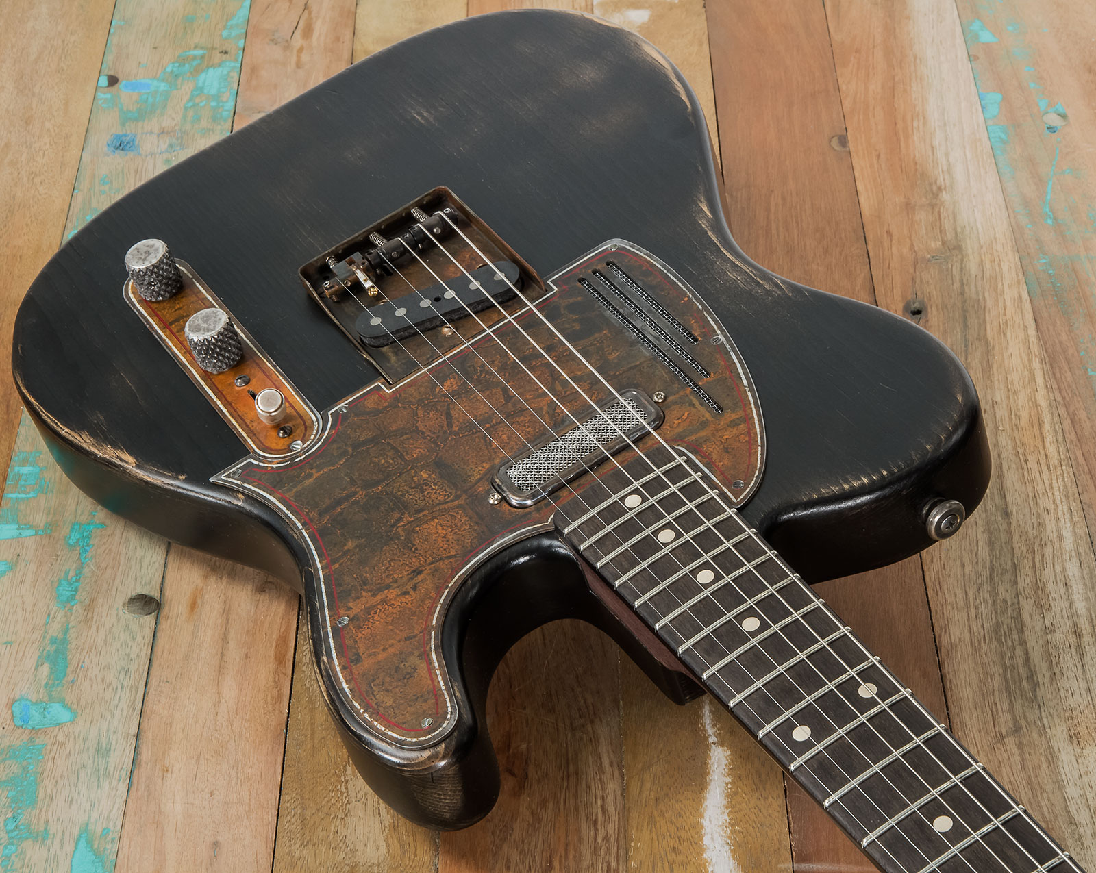 James Trussart Steelguardcaster Glaser B Bender Sh Ht Eb #21062 - Rust O Matic Pinstriped Black Nitro - Televorm elektrische gitaar - Variation 2