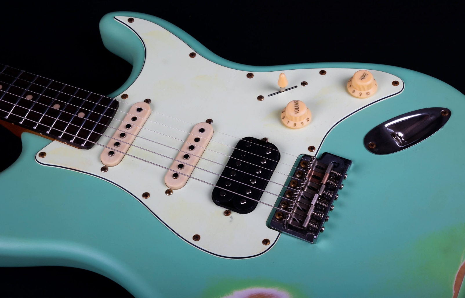Jet Guitars Js400 Sg Rlc Hss Trem Mn - Sea Foam Green Relic - Elektrische gitaar in Strat vorm - Variation 4