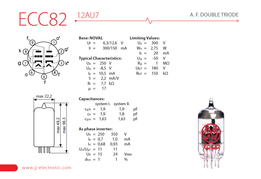 Jj Electronic 12au7  Ecc82 - Buis voor Versterker Gitaar & Bas - Variation 1