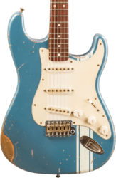 Elektrische gitaar in str-vorm John cruz Crossville ST #JC00870522 - Battle axe gulfstream blue metallic