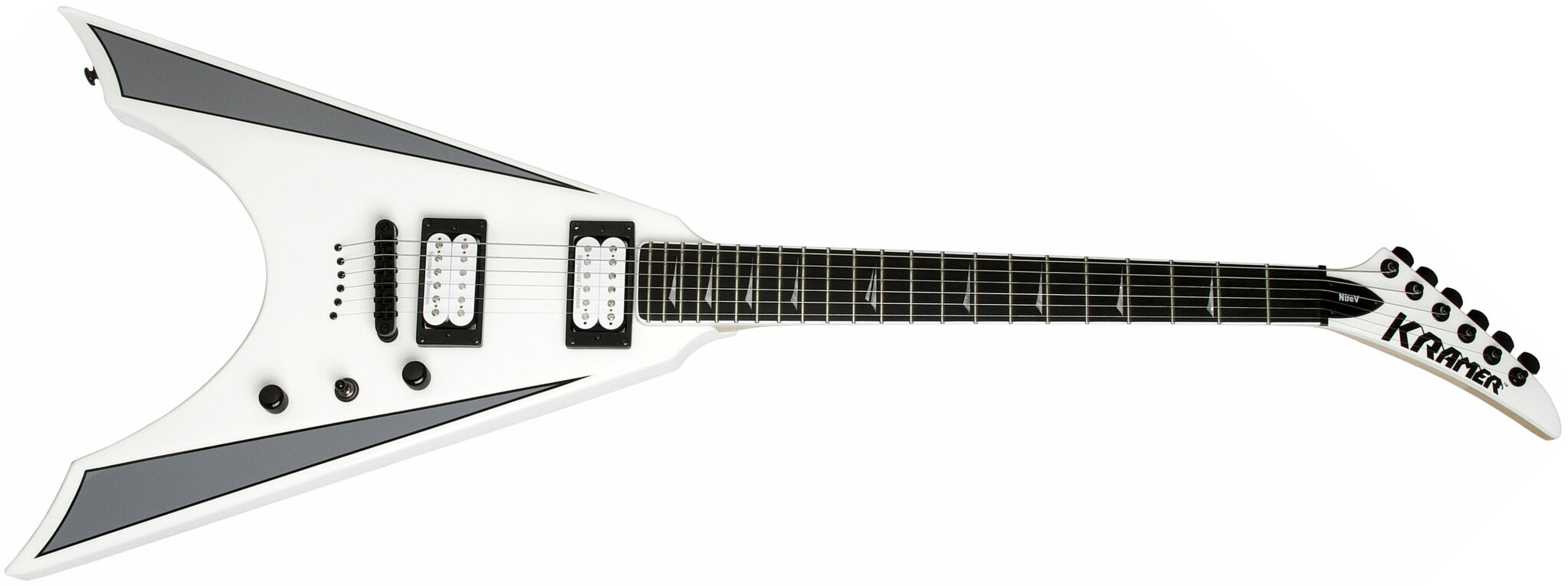 Kramer Nite-v Plus Hh Seymour Duncan Ht Eb - Alpine White - Metalen elektrische gitaar - Main picture
