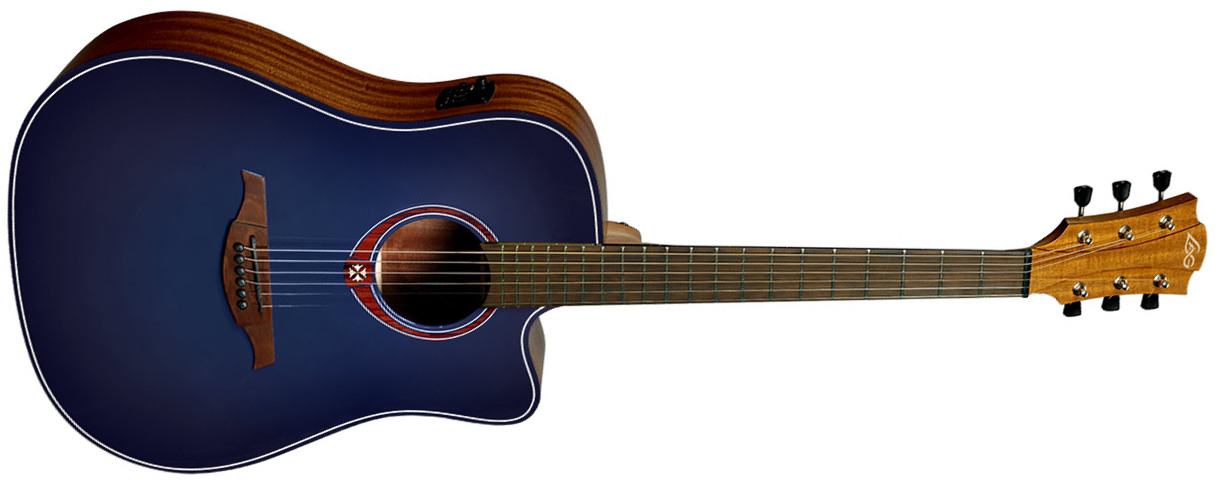 Lag T-blue-dce Tramontane Dreadnought Cw Cedre Acajou Bkbr - Blue Burst - Elektro-akoestische gitaar - Main picture