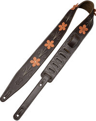 Gitaarriem Levy's In Bloom - 6,35 cm premium leather with hand-riveted flowers - Mahogany Brown