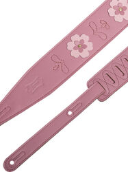Gitaarriem Levy's In Bloom - 6,35 cm premium leather with hand-riveted flowers - Primrose Pink