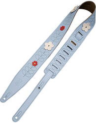 Gitaarriem Levy's In Bloom - 6,35 cm premium leather with hand-riveted flowers - Sky Blue