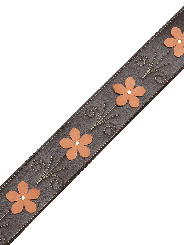 Levy's In Bloom - Courroie 6,35 Cm En Cuir Premium Et Fleurs Rivetees A La Main - Mahogany Brown - Gitaarriem - Variation 2