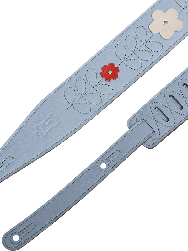 Levy's In Bloom - Courroie 6,35 Cm En Cuir Premium Et Fleurs Rivetees A La Main - Sky Blue - Gitaarriem - Variation 1