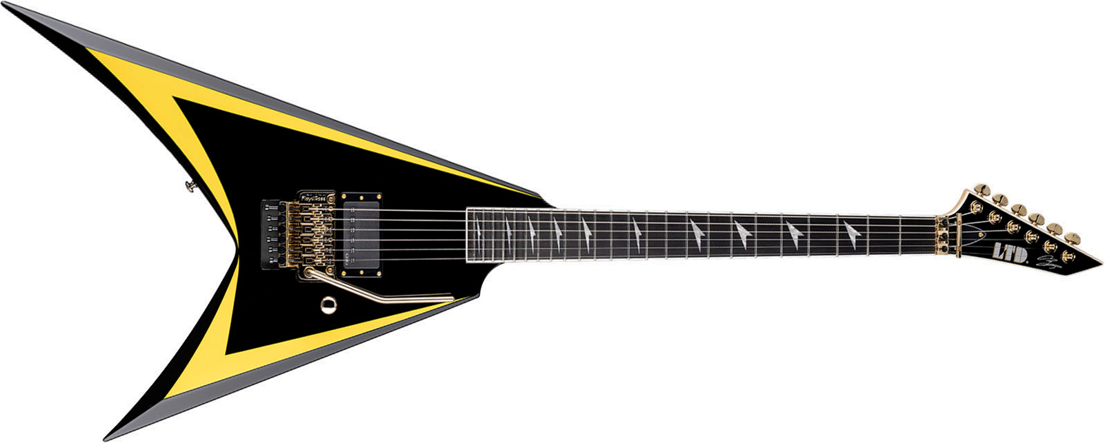 Ltd Alexi Laiho Alexi Arrowhead Se 20th Ann. Signature 1h Fr Eb - Black With Yellow Bevels - Metal elektrische gitaar - Main picture