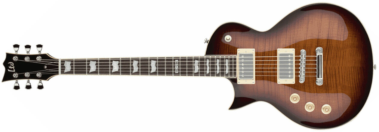 Ltd Ec-256fm Lh Gaucher Hh Ht Jat - Dark Brown Sunburst - Linkshandige elektrische gitaar - Main picture