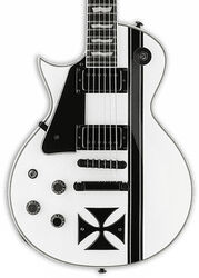 Linkshandige elektrische gitaar Ltd James Hetfield Iron Cross LH - Snow white w/ black stripes